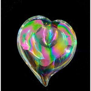 Strikingly beautiful studio art glass iridescent Heart paperweight